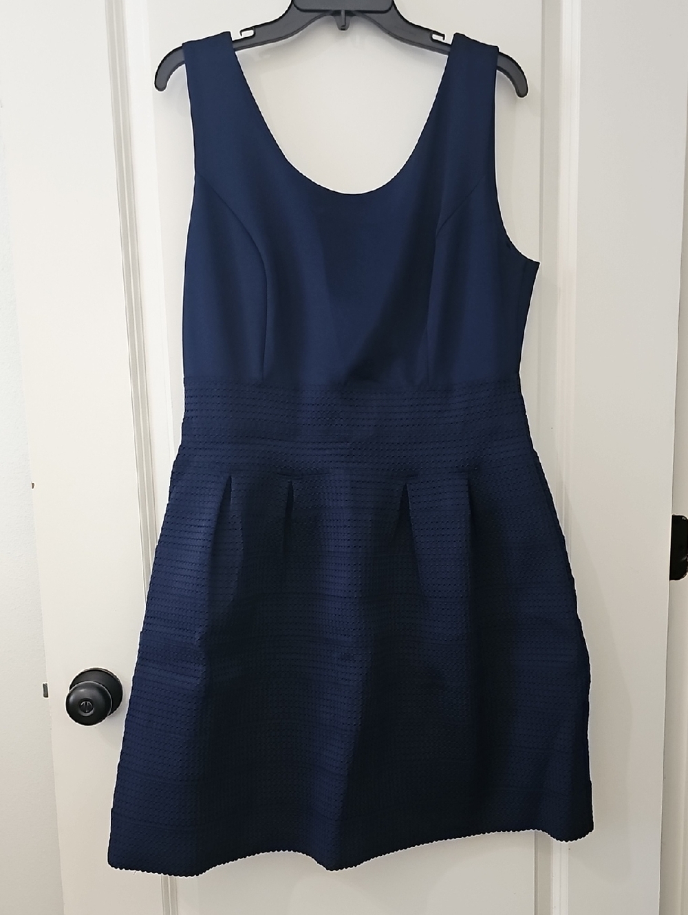 New York & Company Navy Textured Fit-and-Flare Mini Dress